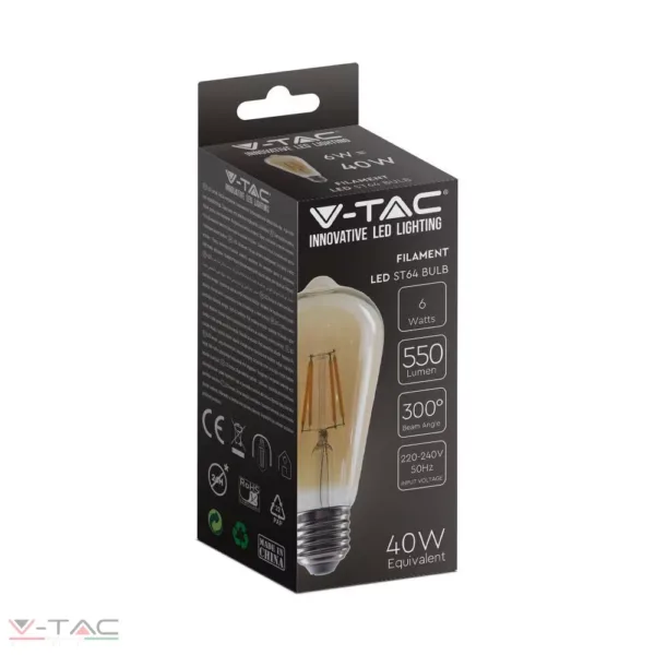 6W Retro LED izzó E27 Filament borostyán burkolat ST64 2200K