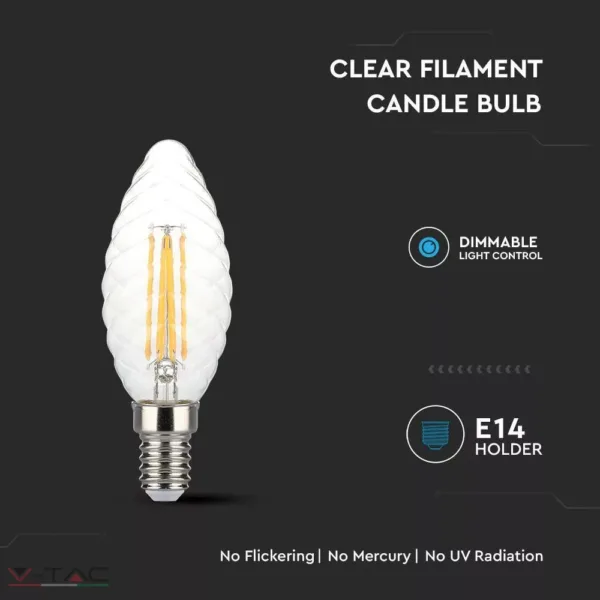 Dimmelhető 4W Retro LED izzó Filament E14, csavart gyertya