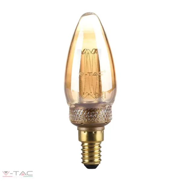 2W Vintage LED Retro izzó borostyán burkolat gyertya E14 1800K - 217472